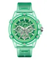 Guess Men's Multi-function Green Rubber Watch, 48mm In Green