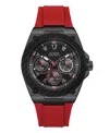 Guess Men's Multi-function Red Silicone Watch, 45mm In Red