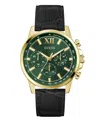 Guess Men's Multifunction Black Genuine Leather Watch, 44mm In Black