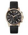 Guess Men's Multifunction Black Genuine Leather Watch, 44mm