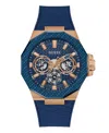 Guess Men's Multifunction Blue Silicone Watch, 45mm In Blue