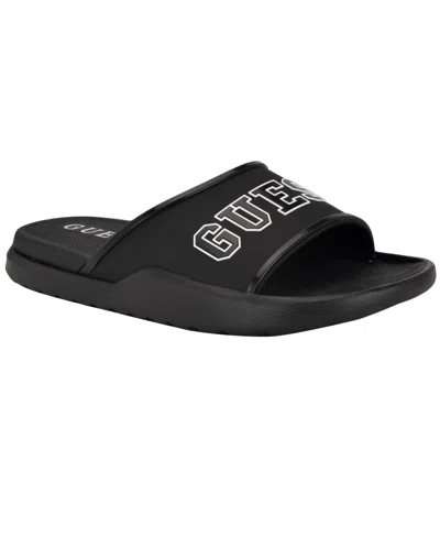 Guess Men's Mylas Branded Slip On Fashion Slides In Black