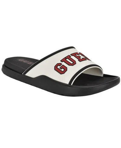 Guess Men's Mylas Branded Slip On Fashion Slides In White,black,red