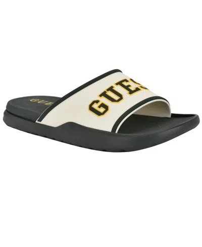 Guess Men's Mylas Branded Slip On Fashion Slides In White,green Multi