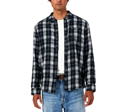 Guess Men's Ocean Coast Plaid Long-sleeve Logo-print Button-down Shirt In Black