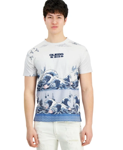 Guess Men's Pacific Waves Graphic Crewneck T-shirt In Pure White Multi