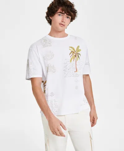 Guess Men's Palm Tree Collage Logo Graphic T-shirt In Pure White