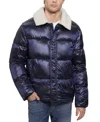 Guess Men's Puffer Jacket With Sherpa Collar In Navy Sea Multi