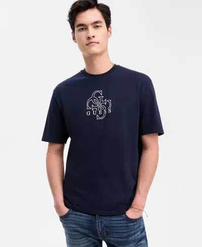 Guess Men's Quattro G Relaxed Fit Short Sleeve Crewneck Graphic T-shirt In Blue