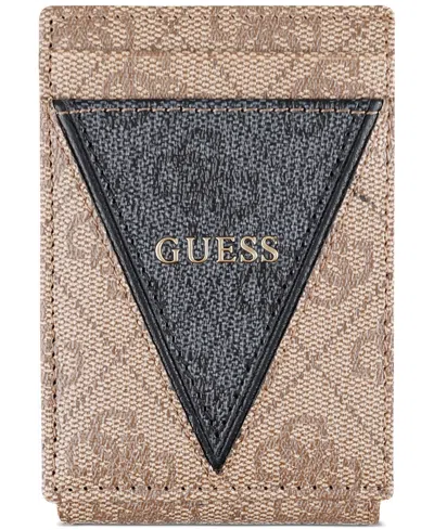 Guess Men's Quattro Patchwork Triangle Logo Wallet In Black,tan