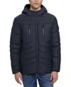 Guess Men's Quilted Faux Leather Hooded Jacket In Navy Sea