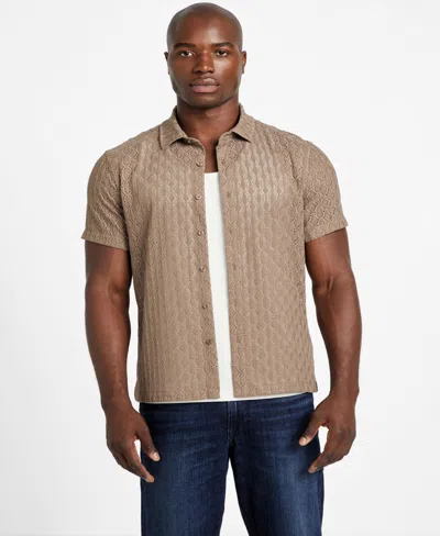 Guess Men's Reeves Woven Short Sleeve Button-up Shirt In Gray