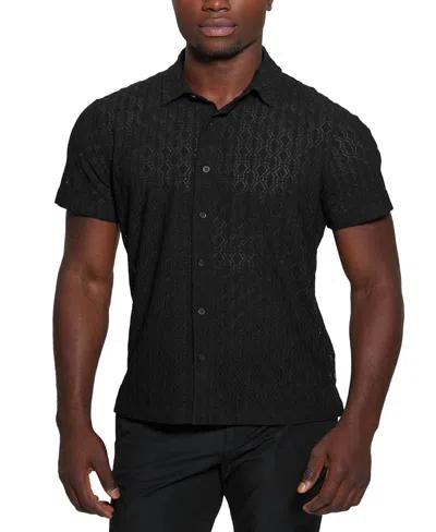 Guess Men's Reeves Woven Short Sleeve Button-up Shirt In Black