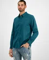Guess Men's Regent Relaxed-fit Tonal Stitched Plaid Button-down Shirt In True Teal