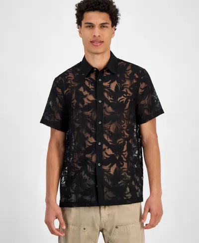 Guess Men's Regular-fit Devore Floral Shirt In Black