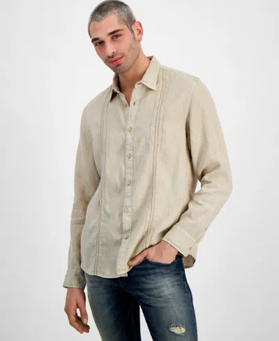 Guess Men's Regular-fit Island Linen Shirt In Neutral Sand Multi