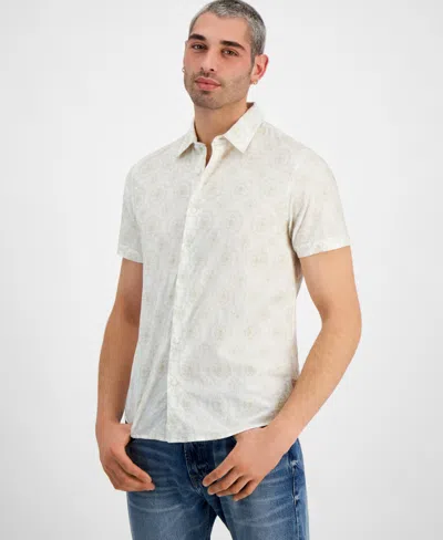 Guess Men's Regular-fit Mosaic Embroidery Shirt In Neutral Sand Multi