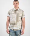 Guess Men's Regular-fit Patchwork Tile-print Button-down Shirt In Patchwork Tile Green