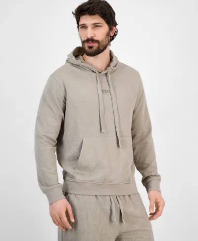 Guess Men's Regular-fit Textured Botanical Jacquard Hoodie In Traditional Khaki Primitive Jacquard