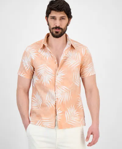 Guess Men's Regular-fit Textured Palm-print Button-down Shirt In Textured Palm Primer Pink
