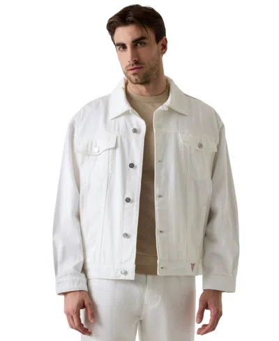 Guess Men's Regular-fit Spread Collar Trucker Jacket In White
