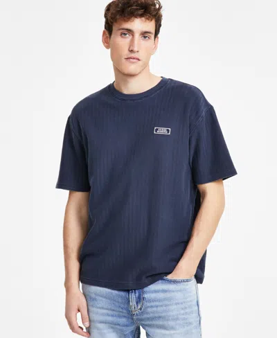 Guess Men's Relaxed-fit Herringbone T-shirt In Smart Blue