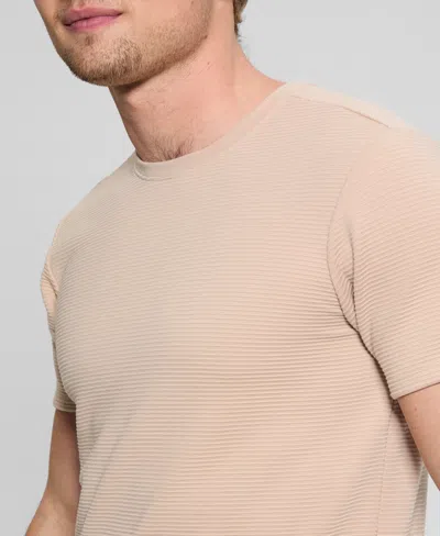Guess Men's Relaxed Fit Linear Textured Short Sleeve Crewneck T-shirt In Tan