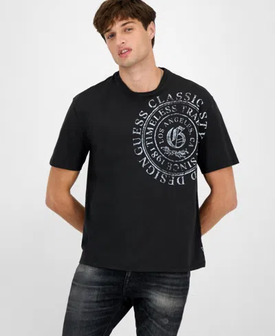 Guess Men's Relaxed Fit Short Sleeve Crewneck Letter Pressed Graphic T-shirt In Black