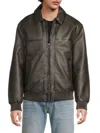 Guess Men's Rib-knit Trim Faux-leather Jacket In Brown