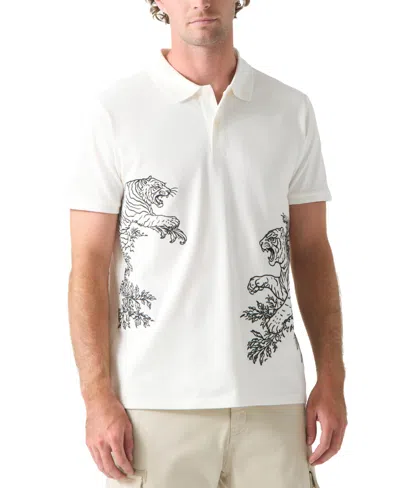 Guess Men's Riley Tiger Embroidered Polo Shirt In Salt White