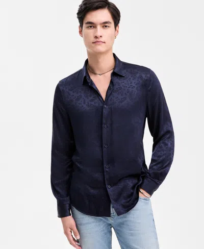 Guess Men's Roma Paisley Jacquard Long-sleeve Shirt In Black