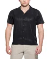 Guess Men's Roma Textured Short Sleeve Button-front Camp Shirt In Black