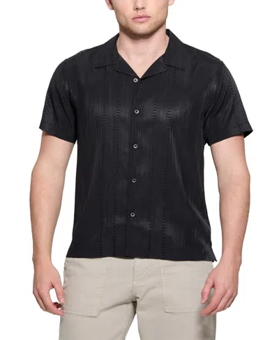Guess Men's Roma Textured Short Sleeve Button-front Camp Shirt In Black