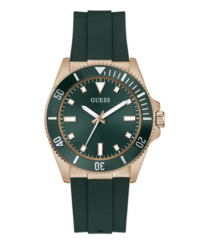 Guess Men's Rose Gold-tone Green Silicone Analog Watch, 43mm