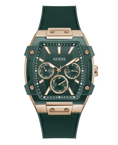 Guess Men's Rose Gold-tone Green Silicone Multi-function Watch, 44mm
