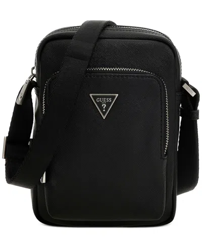 Guess Men's Saffiano Crossbody Logo Bag In Black