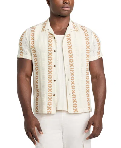 Guess Men's Sandoval X-pattern Dobby Shirt In Salt White Multi