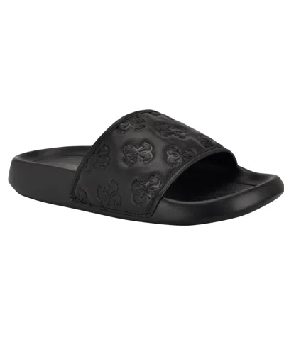 Guess Men's Sevyn Branded Slip On Fashion Slides In Black