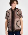 Guess Mens Relaxed Fit Medallion Print Button Down Shirt Slim Fit Jeans In Block Medallion Brown
