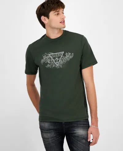 Guess Men's Short Sleeve Crewneck Embroidered Triangle Logo T-shirt In Green