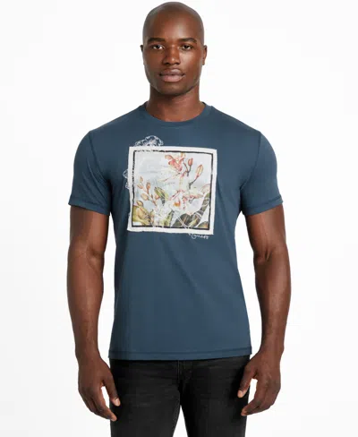 Guess Men's Short Sleeve Crewneck Flower Box Graphic T-shirt In Blue