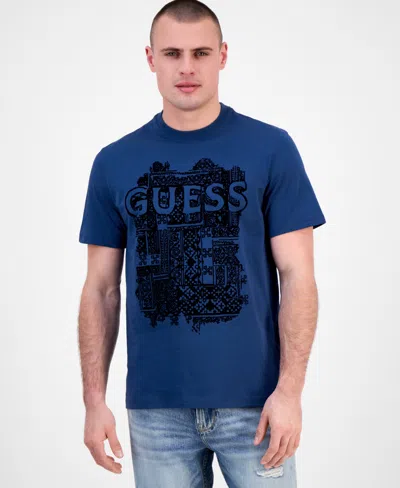 Guess Men's Short Sleeve Flock Box Crewneck T-shirt