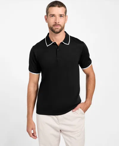Guess Men's Short Sleeve Paul Pique Tipping Polo Shirt In Black