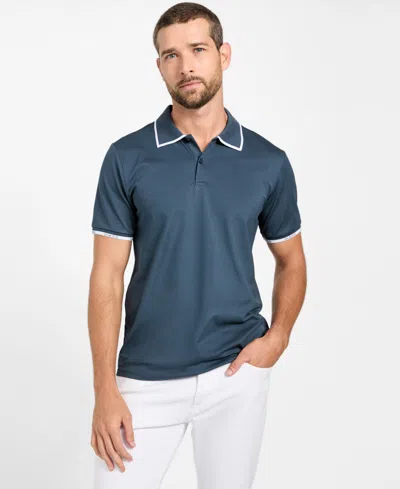 Guess Men's Short Sleeve Paul Pique Tipping Polo Shirt In Blue