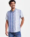 Guess Men's Short Sleeve Striped Button-front Shirt In Antique Stripe Mojave Stone