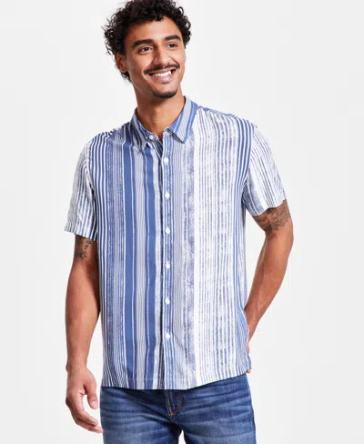 Guess Men's Short Sleeve Striped Button-front Shirt In Antique Stripe Mojave Stone