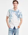 Guess Men's Short Sleeve Tropical Print Button-front Camp Shirt In White