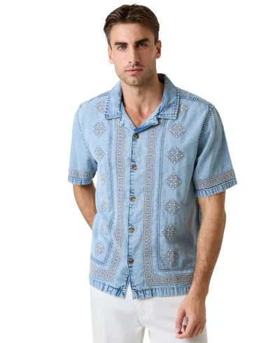 Guess Men's Short-sleeve Embroidered Shirt In Aqua Oasis