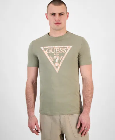 Guess Men's Slim-fit Triangle Logo Graphic T-shirt In Sage Plant