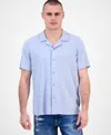 Guess Men's Spencer Printed Short Sleeve Button-front Camp Shirt In Blue